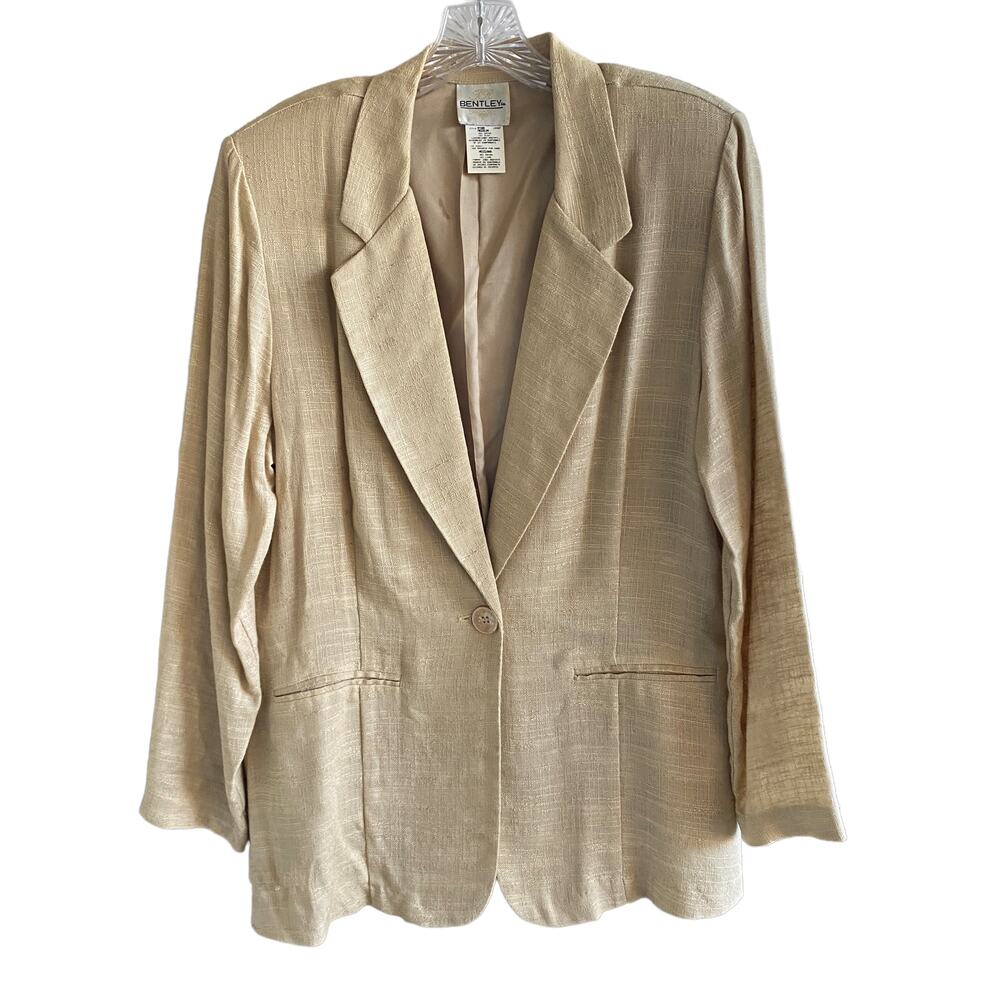 Flax Blend Blazer Jacket 1-Button Women's T.R. Bentley M Preppy Old Money
